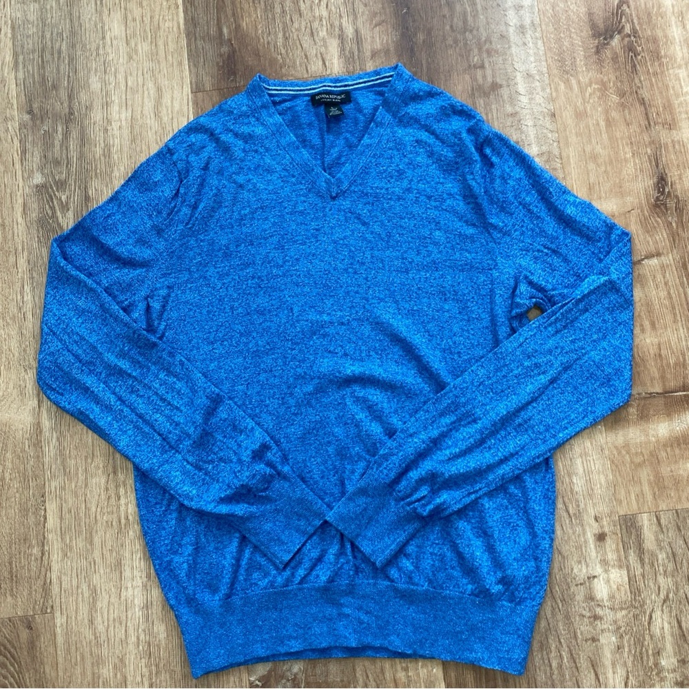 Banana Republic V-Neck Sweater Mens Large Luxury Blend Silk Cotton Cashmere Blue